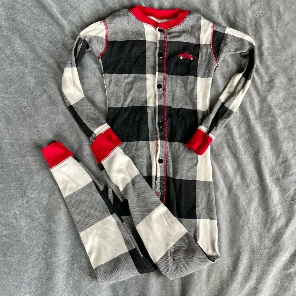 Lazy One Cotton Toddler Boy Pajamas | Black, White, Red Buffalo Check Christmas